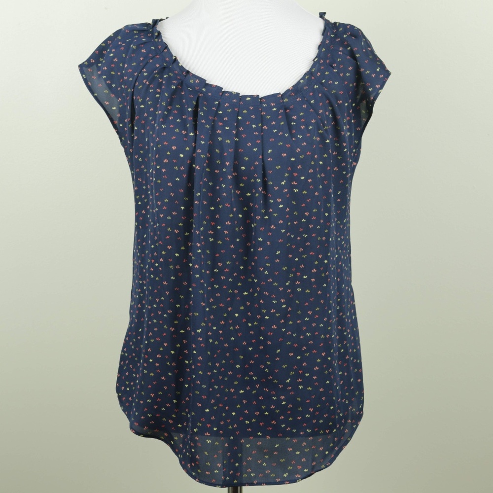 Lauren Conrad pleated navy blue top